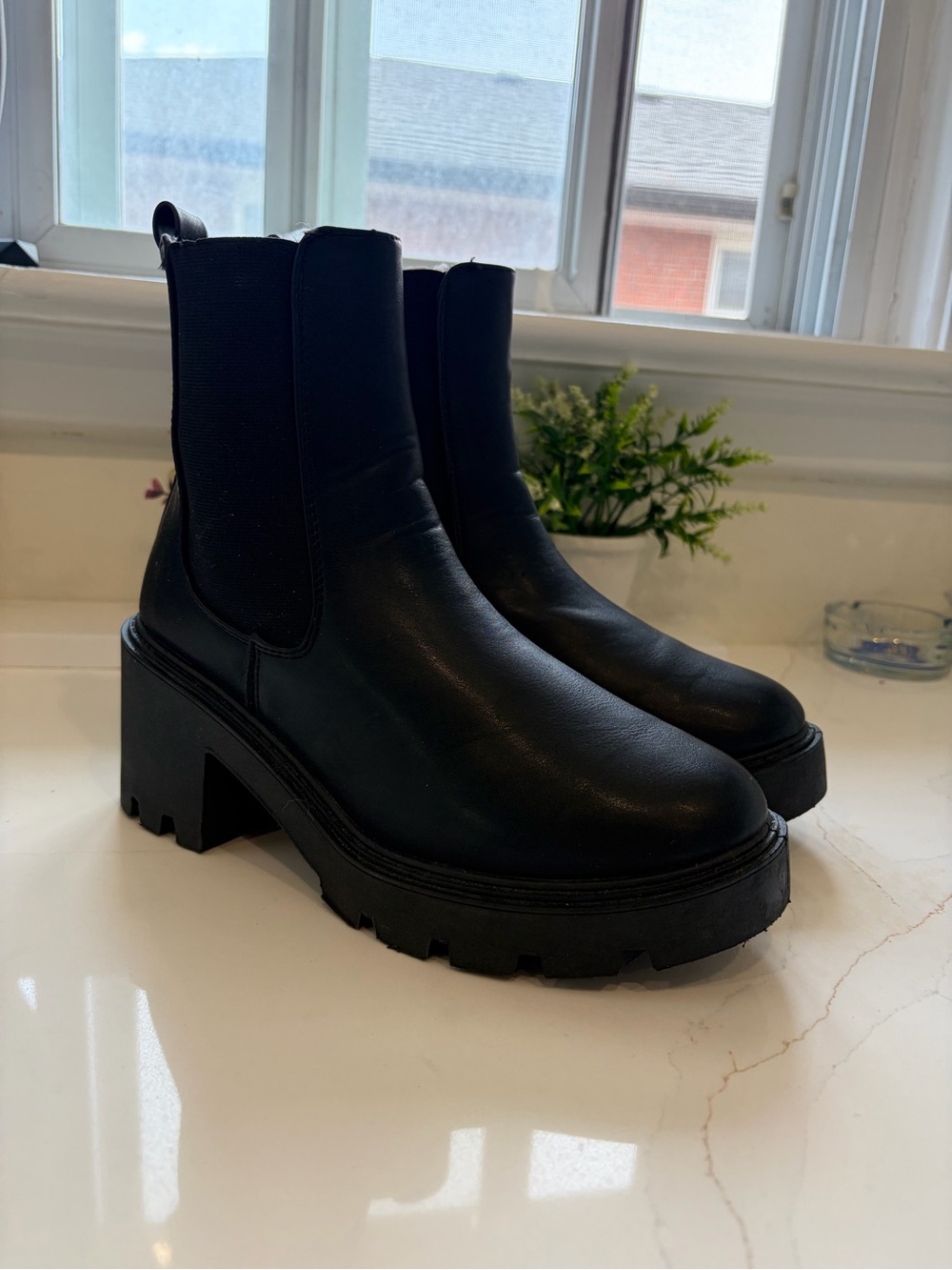 Black Platform Chelsea Boots - Women's Chunky Heel